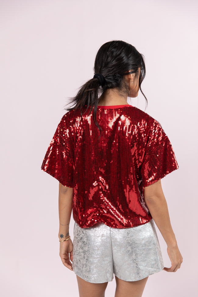 Bow On Top Red Sequin Bow Top