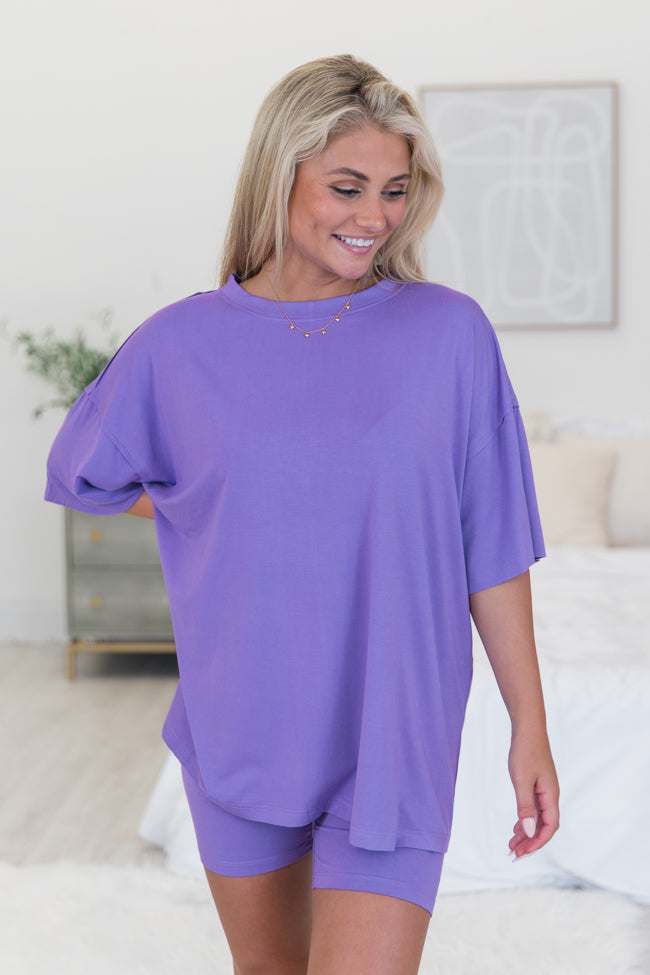 Miss My Boyfriend Purple Lounge T-Shirt and Shorts Set