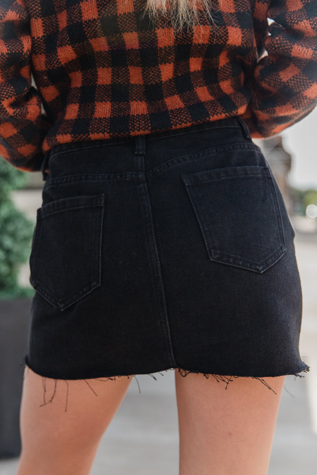 Point The Way Black Raw Hem Denim Skirt