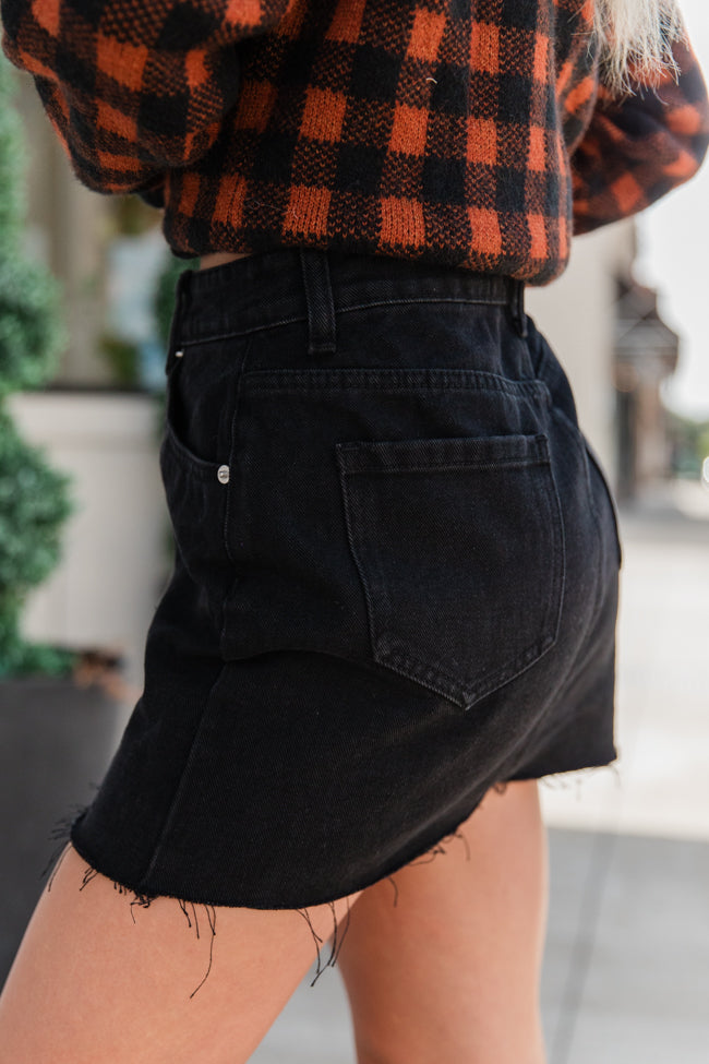 Point The Way Black Raw Hem Denim Skirt