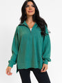 Fireside Festivities Green Ribbed Quarter Zip Pullover