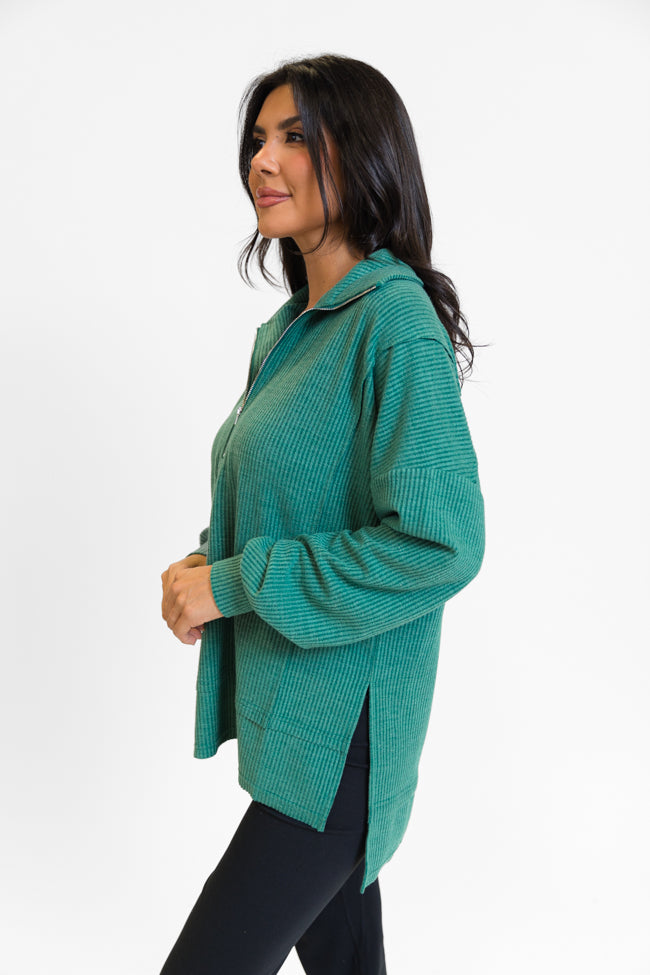 Fireside Festivities Green Ribbed Quarter Zip Pullover