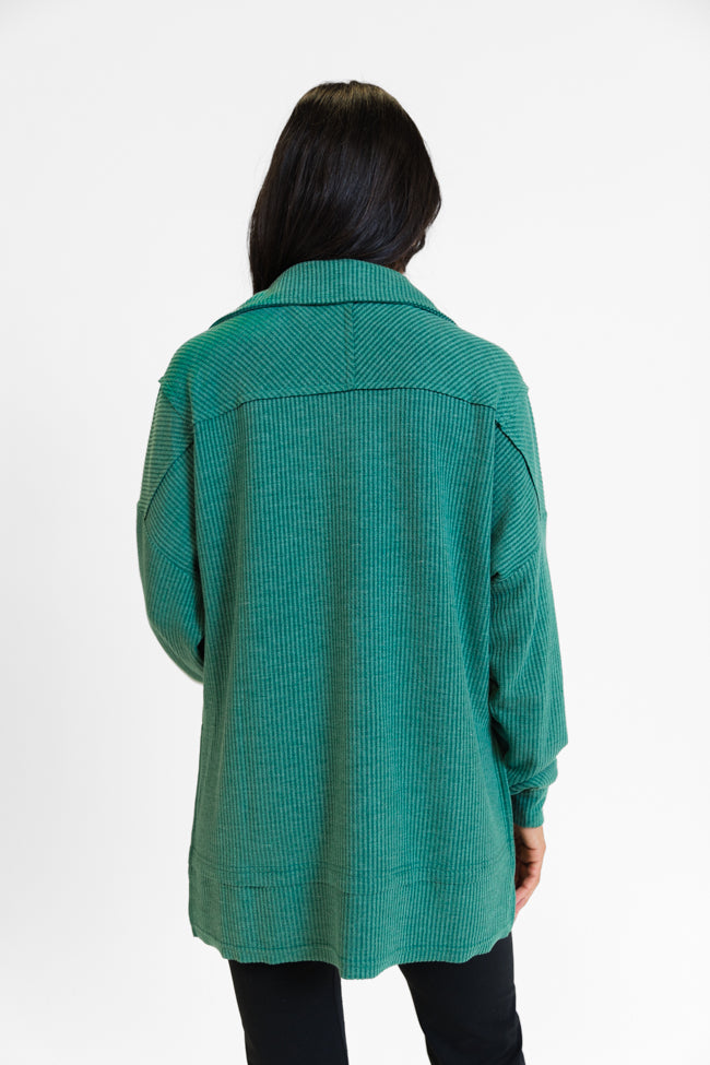 Fireside Festivities Green Ribbed Quarter Zip Pullover