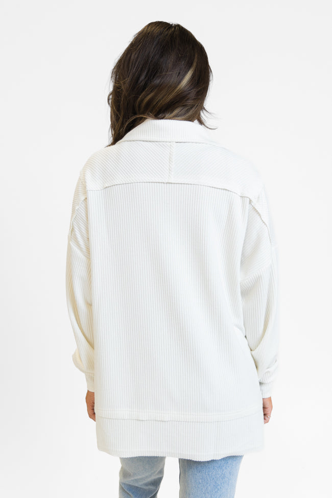 Fireside Festivities Cream Ribbed Quarter Zip Pullover DOORBUSTER