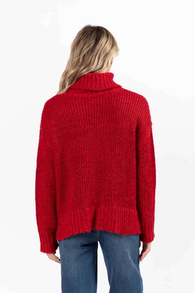 What I Need Red Fuzzy Oversized Turtleneck Sweater