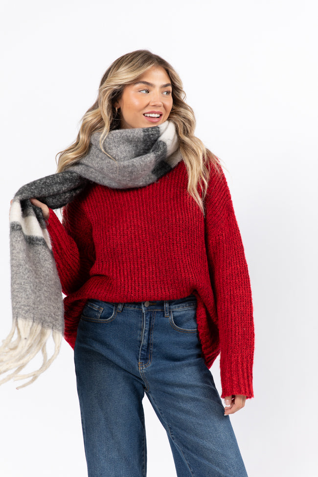 What I Need Red Fuzzy Oversized Turtleneck Sweater