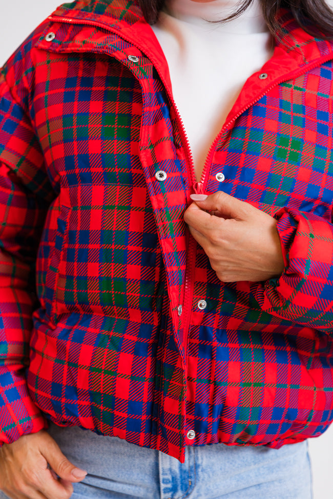 Puff It Up Red Plaid Puffer Jacket