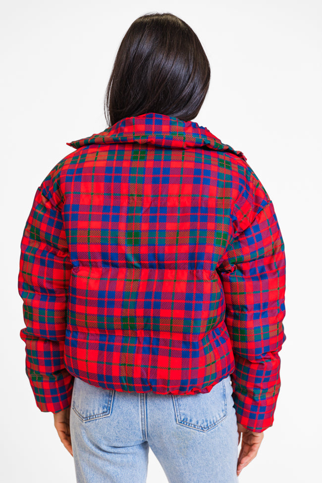 Puff It Up Red Plaid Puffer Jacket