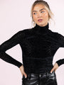 What A Wonderful World Black Velvet Printed Turtleneck Blouse