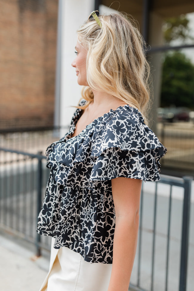 Deep Trance Black Floral Off The Shoulder Printed Blouse