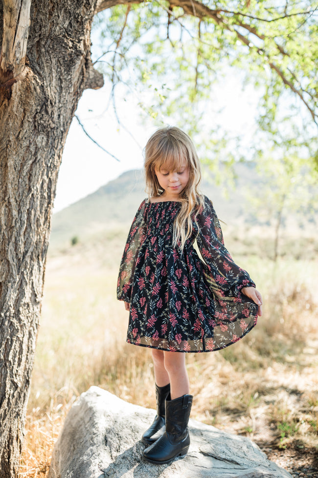 Kid's Ella Printed Smocked Dress Emily Fauver X Pink Lily