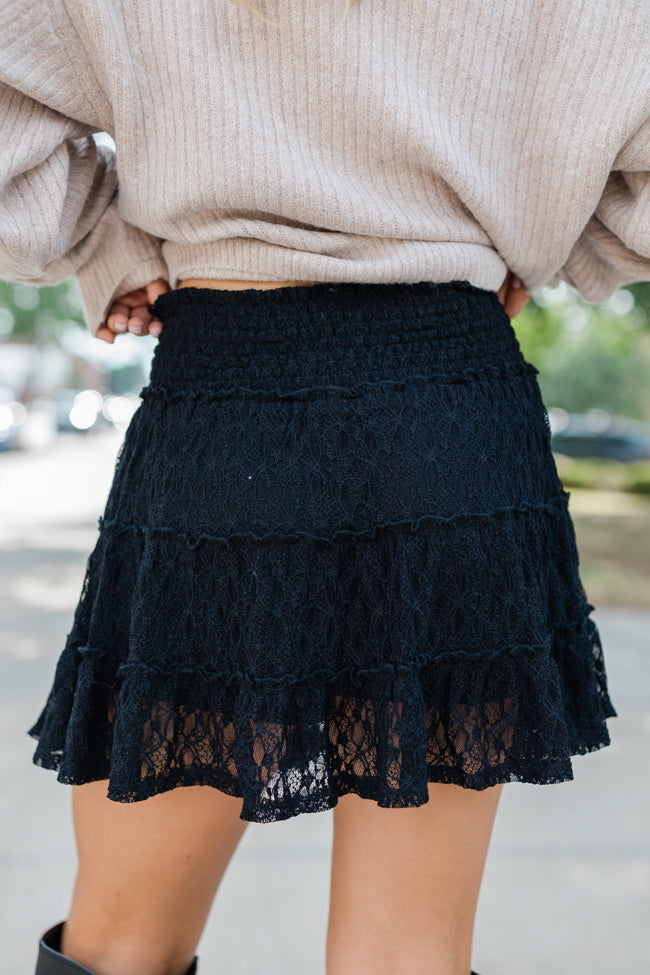 Through The Garden Black Lace Mini Skort