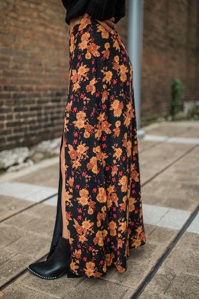 More Than Most Black Multi Side Slit Floral Maxi Skirt