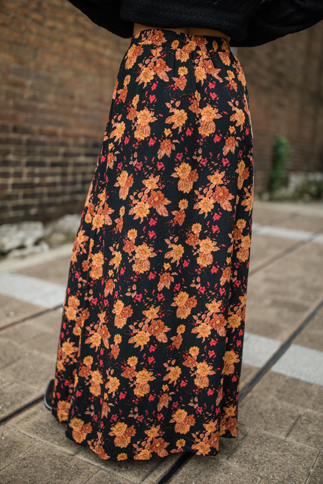 More Than Most Black Multi Side Slit Floral Maxi Skirt