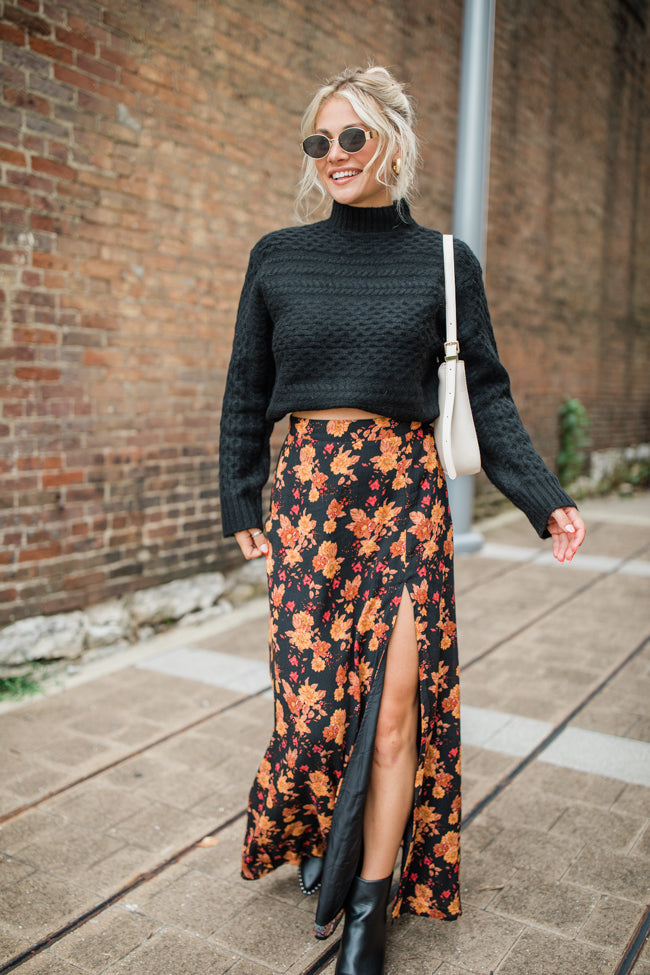 More Than Most Black Multi Side Slit Floral Maxi Skirt