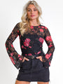 Make You Mine Black Floral Bell Sleeve Lace Top