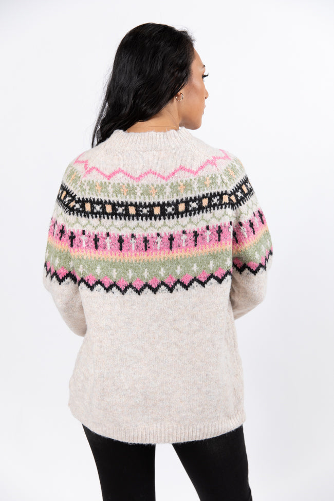 Winterthur Wonderland Beige Multi Fair Isle Sweater Amber Massey X Pink Lily