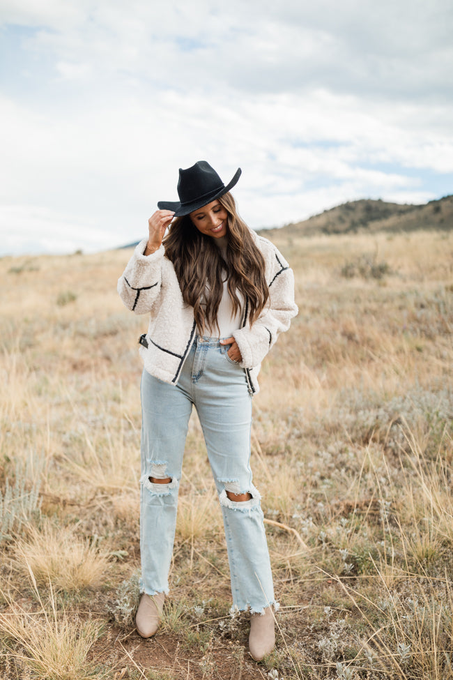 Dylan Cream and Black Sherpa Contrast Trim Jacket Emily Fauver X Pink Lily