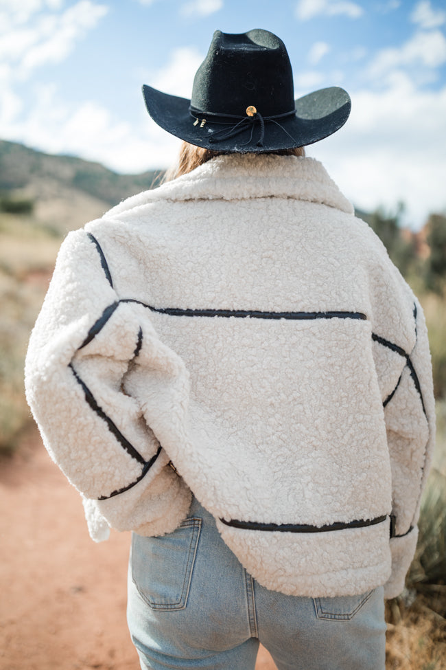 Dylan Cream and Black Sherpa Contrast Trim Jacket Emily Fauver X Pink Lily