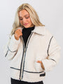 Under The Surface Cream and Black Sherpa Contrast Trim Jacket