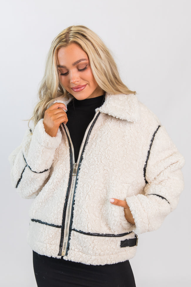 Dylan Cream and Black Sherpa Contrast Trim Jacket Emily Fauver X Pink Lily