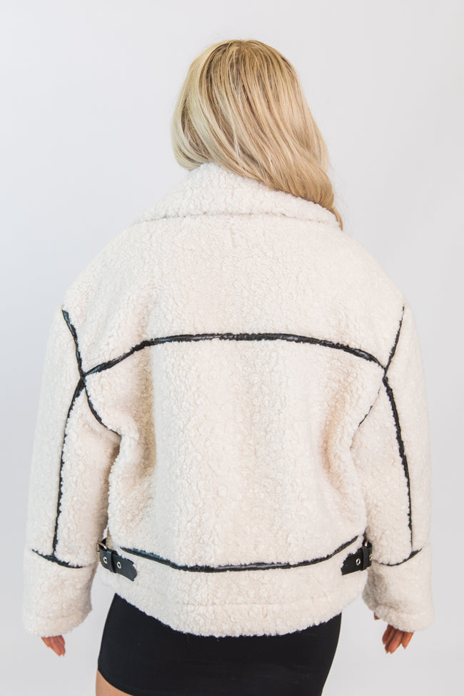 Dylan Cream and Black Sherpa Contrast Trim Jacket Emily Fauver X Pink Lily