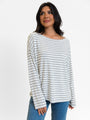 Blizzard Bliss Grey Wide Neck Striped Knit Top