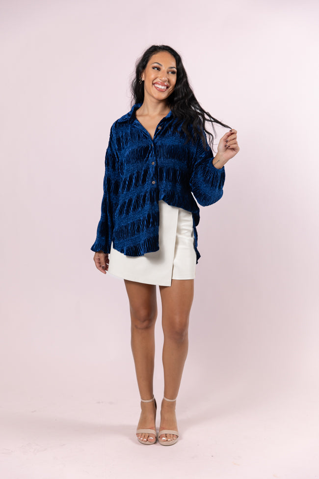 My Favorite Song Blue Velvet Button Front Shirt