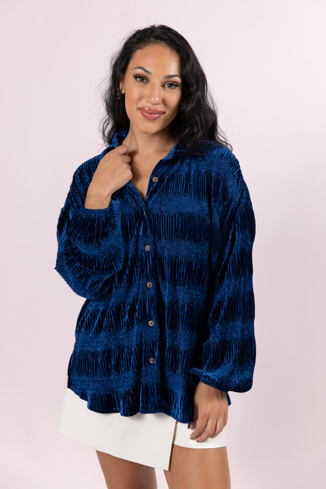 My Favorite Song Blue Velvet Button Front Shirt