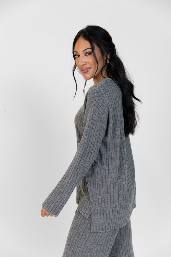 Comfort Zone Charcoal Ribbed Lounge Top