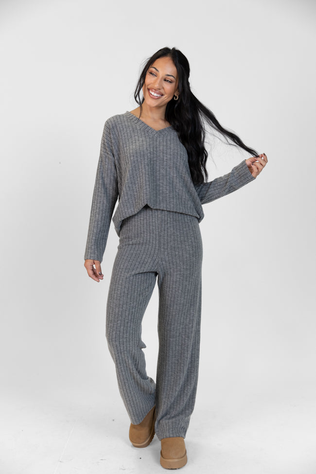 Comfort Zone Charcoal Ribbed Lounge Top