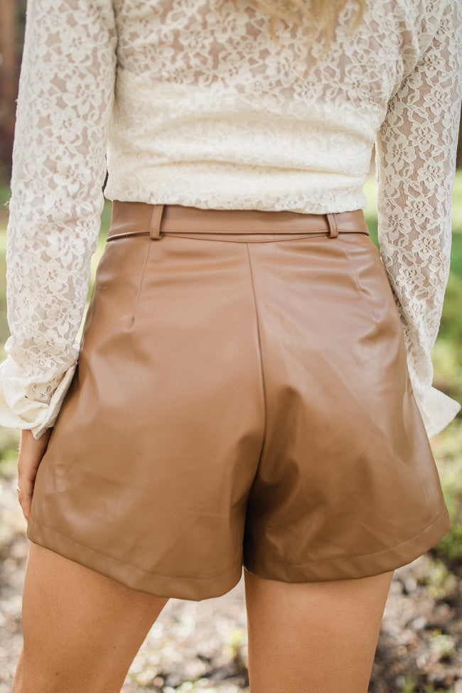 Caramel Kisses Brown Faux Leather Shorts