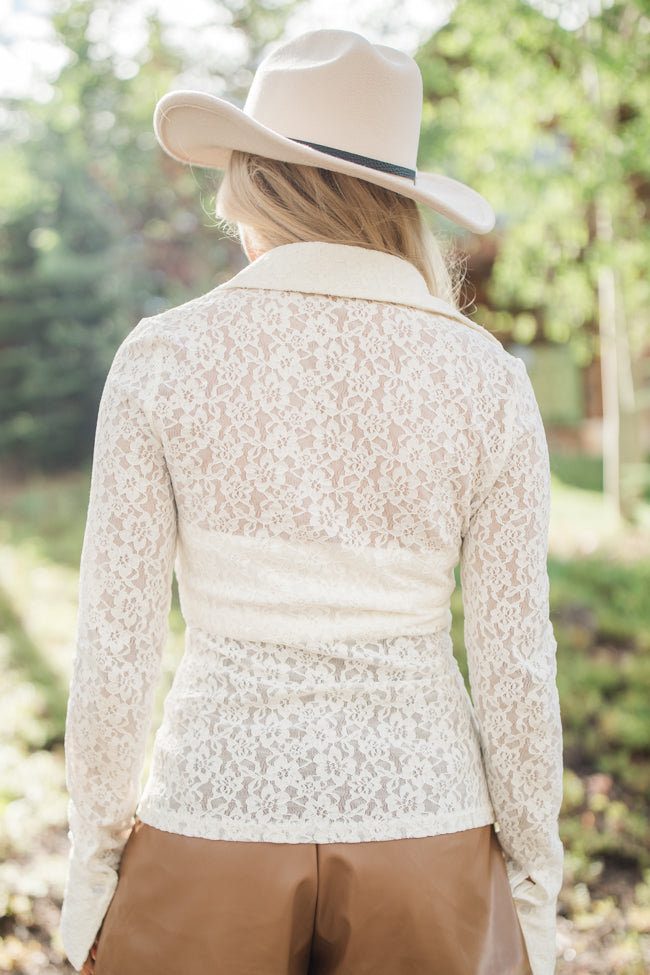 Keeping Secrets Cream Lace Button Down Blouse