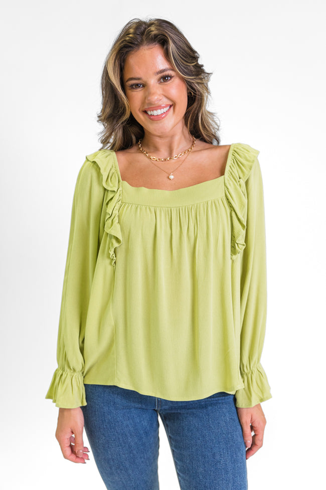 High Hopes Lime Ruffle Sleeve Square Neck Top