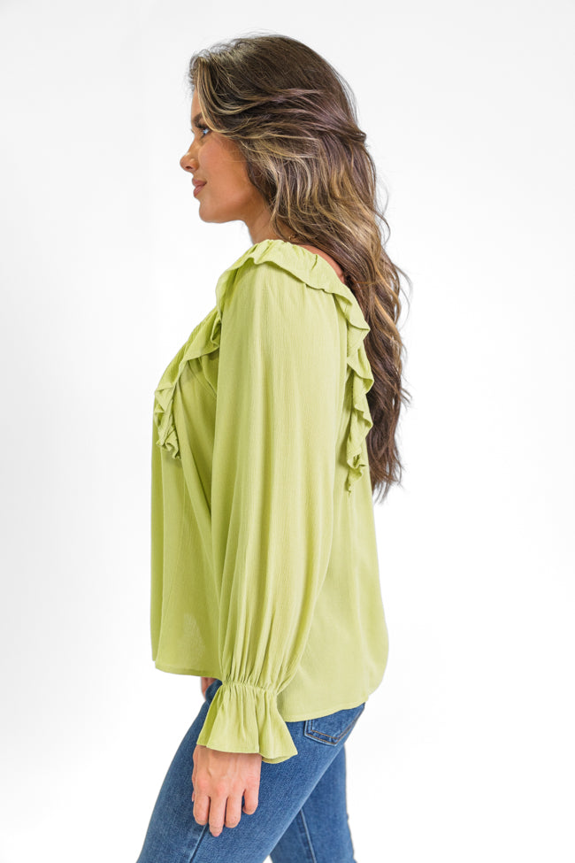 High Hopes Lime Ruffle Sleeve Square Neck Top