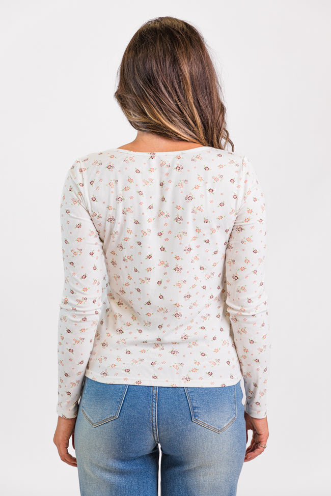 Best In Bloom Ivory Ribbed Floral Henley Top