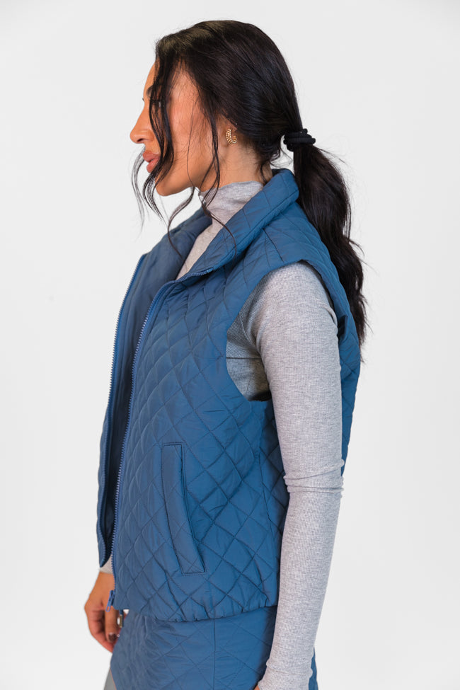 Mountainside Moment Cropped Blue Quilted Puffer Vest