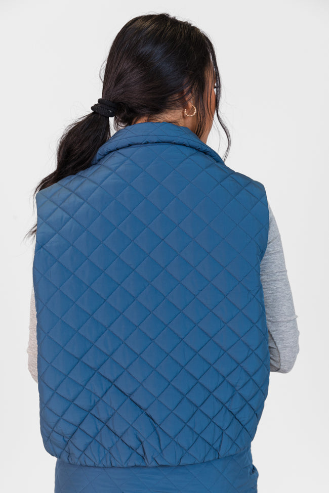 Mountainside Moment Cropped Blue Quilted Puffer Vest