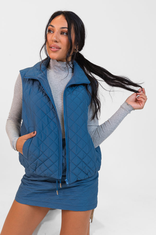 Mountainside Moment Cropped Blue Quilted Puffer Vest