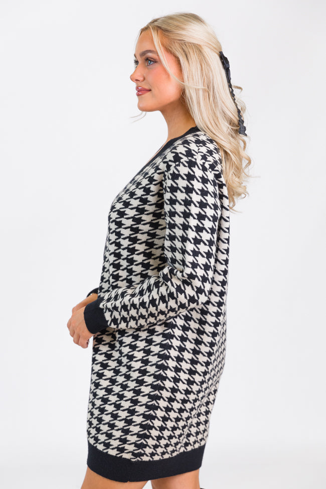 Where You Belong Houndstooth Button Front Cardigan Dress