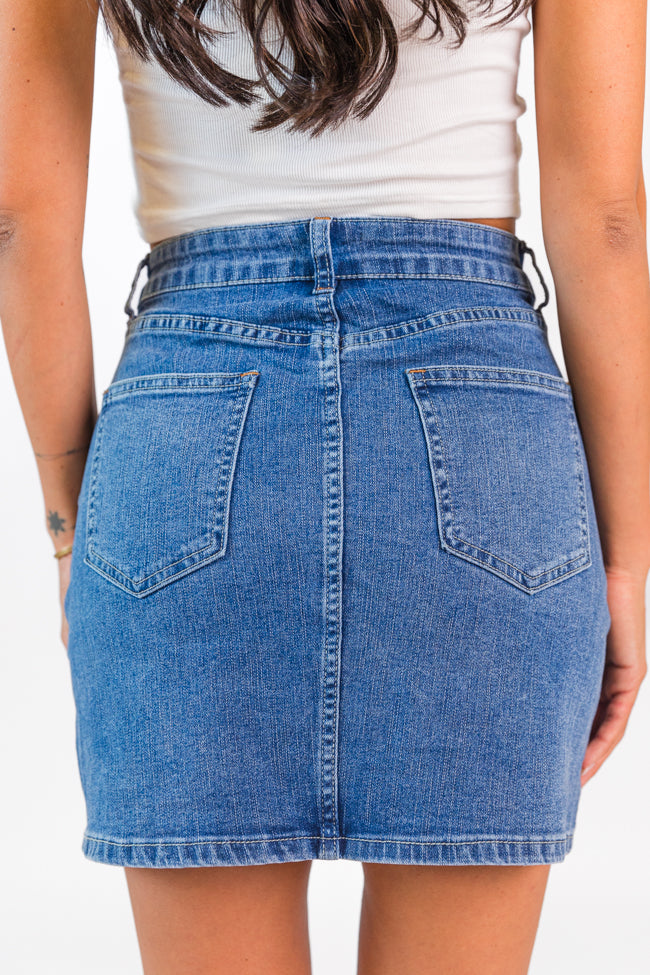 Somewhere Out There Medium Wash Side Slit Denim Skirt