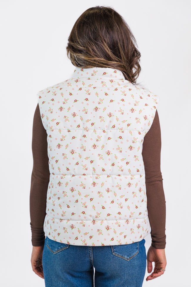 In A Bubble Ivory Floral Puffer Vest DOORBUSTER