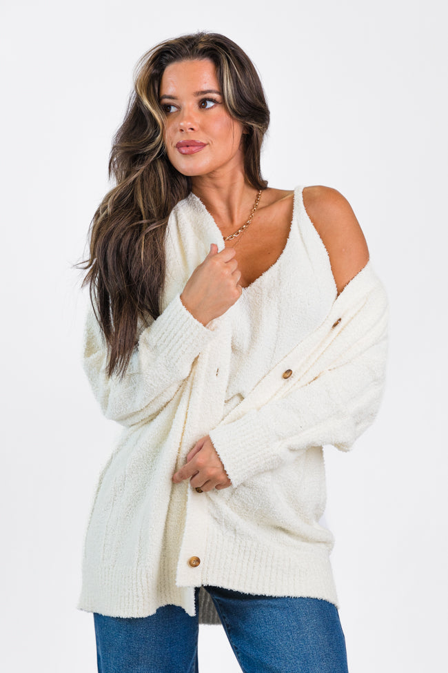 It's All True Ivory Fuzzy Cardigan And Tank Set