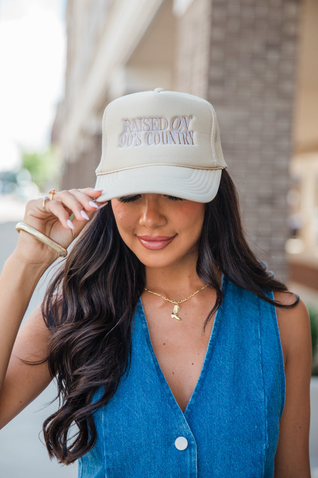 Raised On 90s Country Tan Trucker Hat