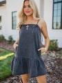 A World Like That Washed Black Tie Strap Denim Dress