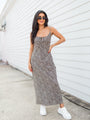 Be My Muse Shirred Neck Taupe Leopard Midi Dress