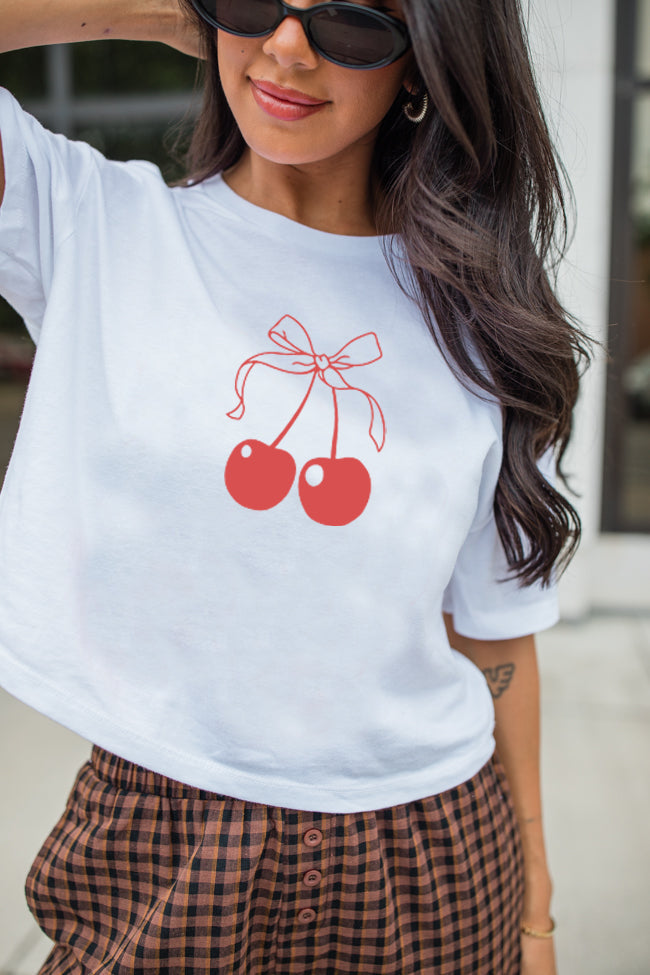 Cherry White Boxy Graphic Tee