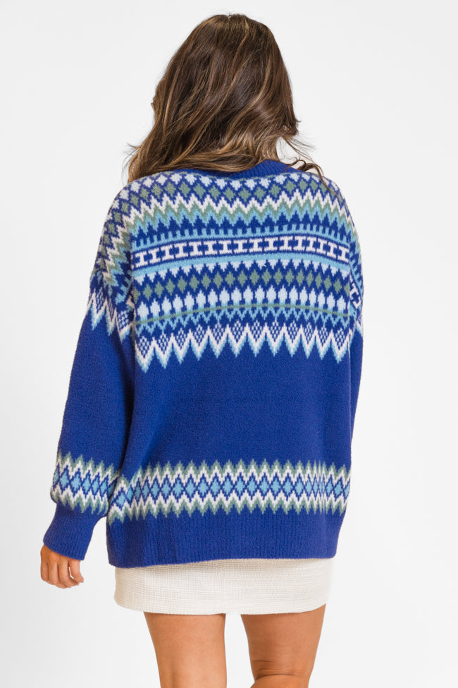 Bundled Up Navy Oversized Fuzzy Fair Isle Sweater