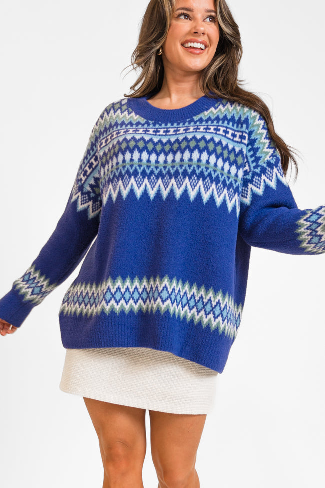 Blue fashion fair isle sweater