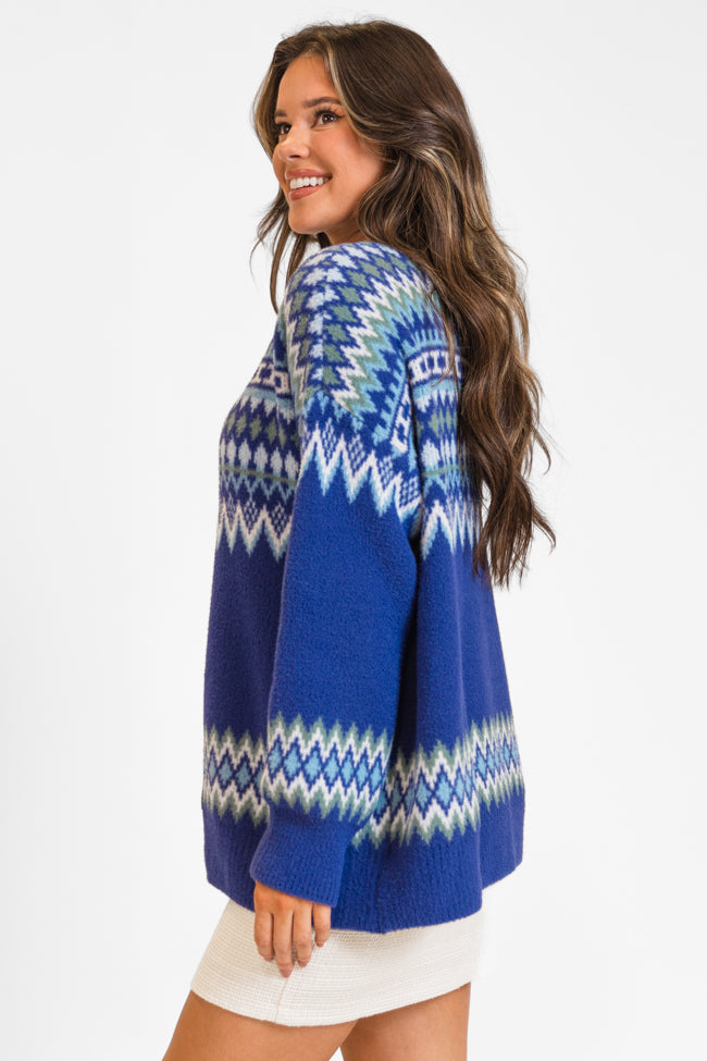 Bundled Up Navy Oversized Fuzzy Fair Isle Sweater